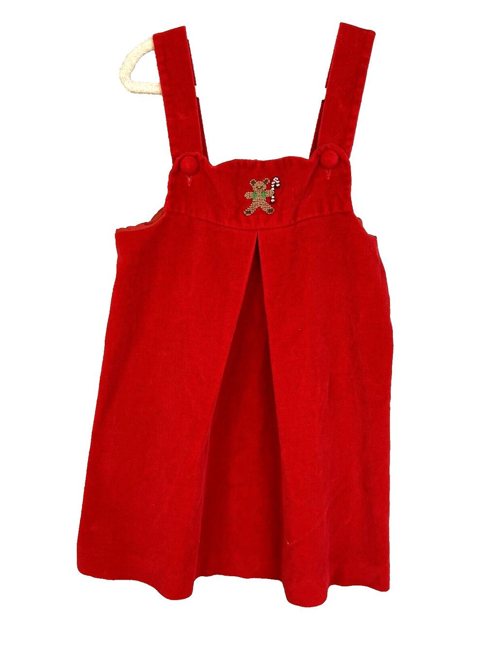 Sweet Treats Christmas Jumper Dress Girls 4 Red Cotton Velvet Vintage Embroidery
